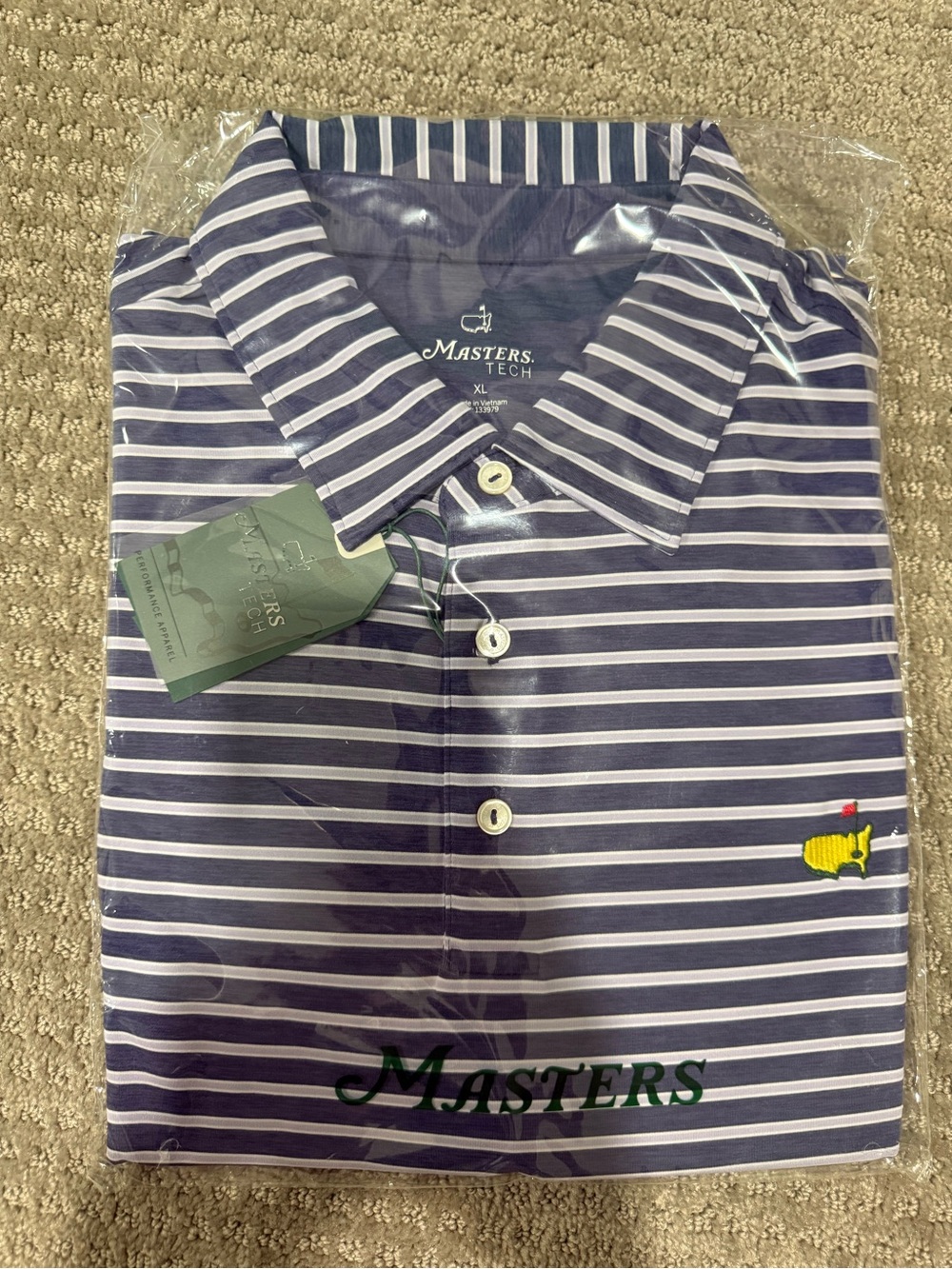 Masters Tech Men’s Dark Purple  and White Striped Polo Shirt